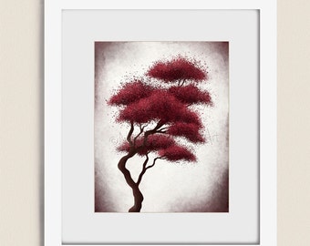 Dark Red Wall Art Tree Print, Red Wall Decor, Tree Wall Art for Living Room, Tree Art, Tree Artwork for Bedroom, Tree Painting