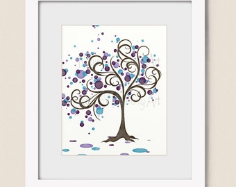 Purple Nursery Printable Tree Art, Aqua Blue Digital Print, Tree Wall Art, Nursery Wall Art Digital Download, Modern Wall Art Abstract Print