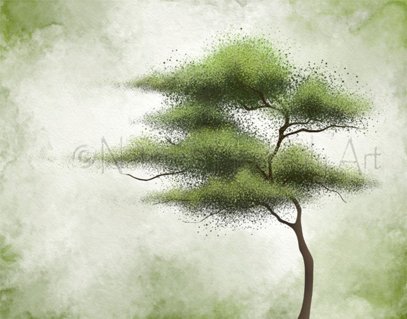 Green Tree Art Print Green Wall Decor Tree Wall Art Living Etsy