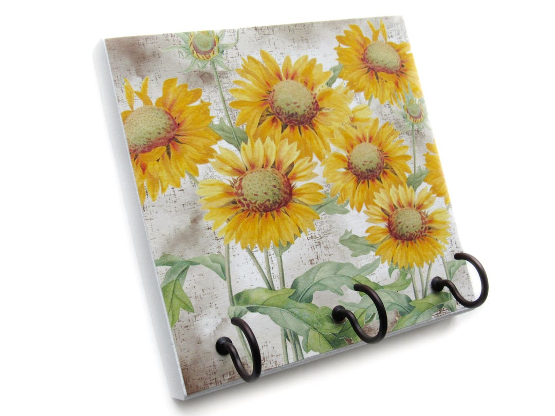 Sunflower Key Hook, Country Wall Decor Yellow Orange Key Rack, Wall Key ...