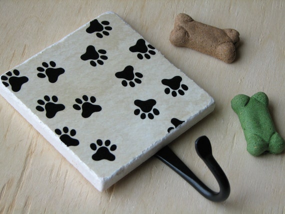 Cute Dog Paw Prints Pet Leash Hook Painted Ceramic Wall Image 0