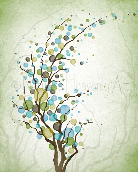 Green and Brown Wall Art for Room Decor Tree Art Print Green Etsy