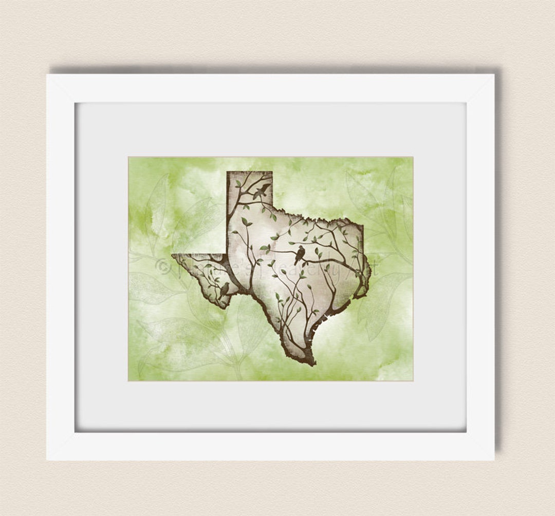 Texas State Art Print Tree Wall Art Texas Art Texas Print Etsy