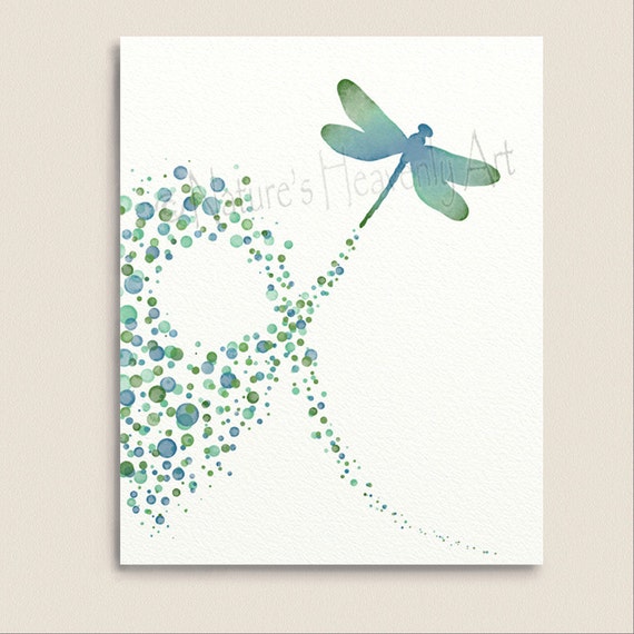Blue Green Wall Art Dragonfly Decor For Print