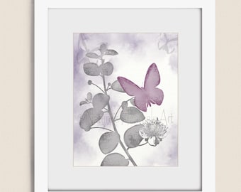 Gray and Pink Girls Wall Art, Butterfly Art Print, Bedroom Butterfly Wall Decor, Butterfly Print, Girls Nursery Wall Art