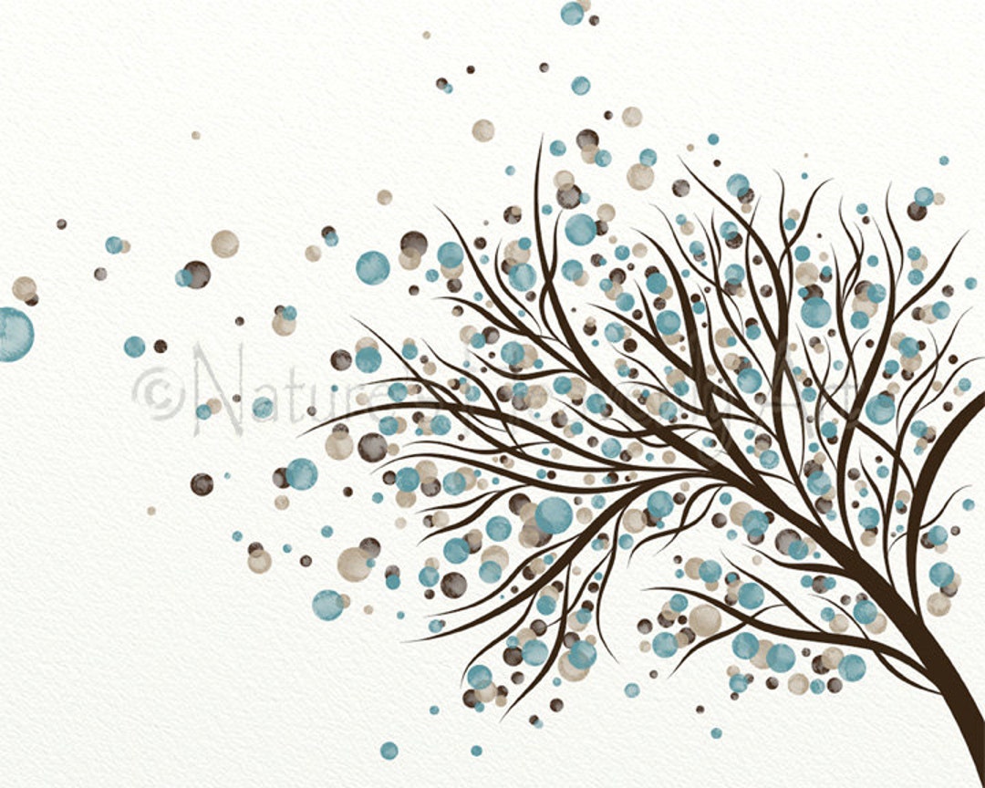 Tree Artwork for Bedroom Decor, Brown and Blue Wall Art Tree Print