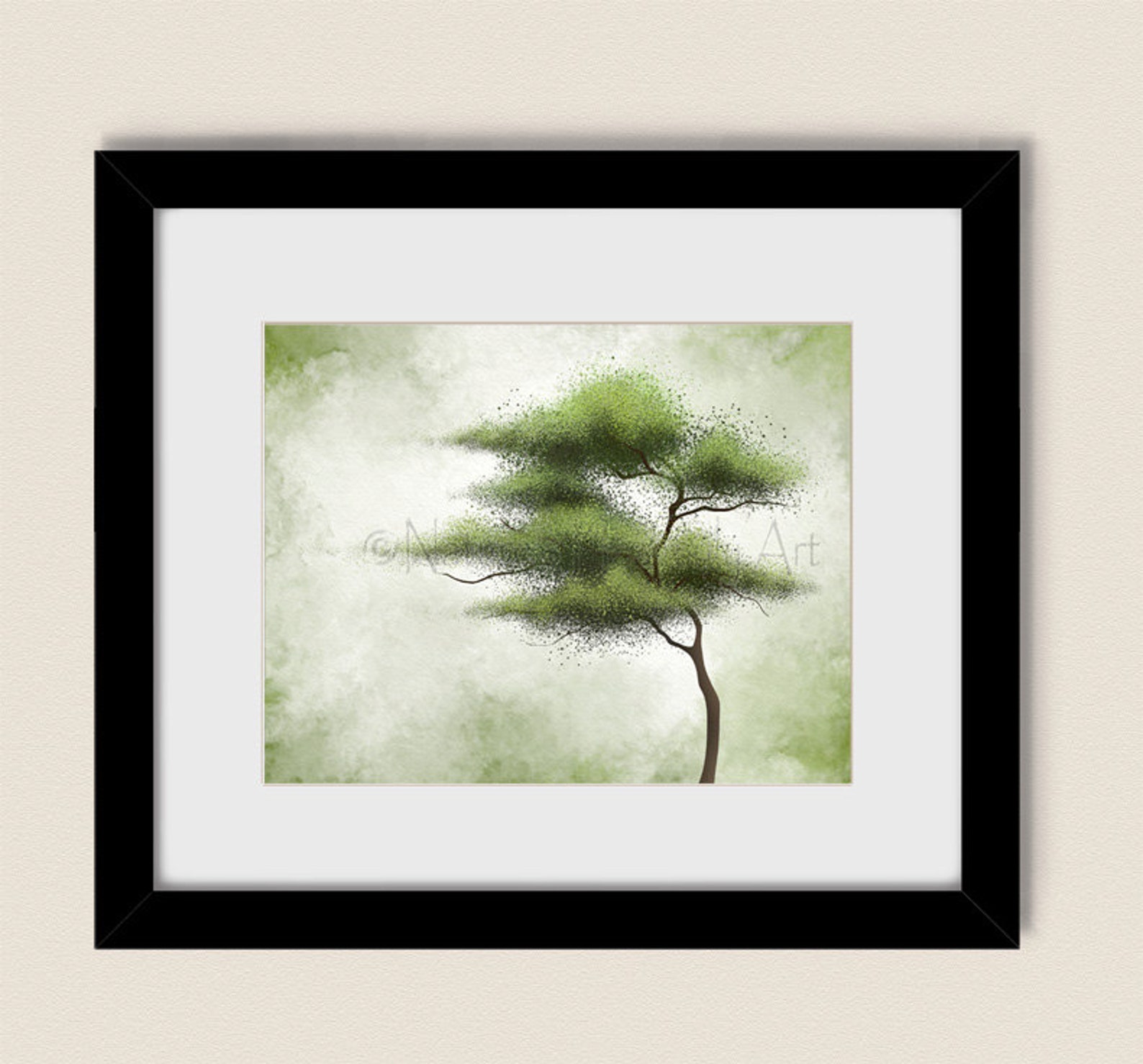 Green Tree Art Print Green Wall Decor Tree Wall Art Living Etsy