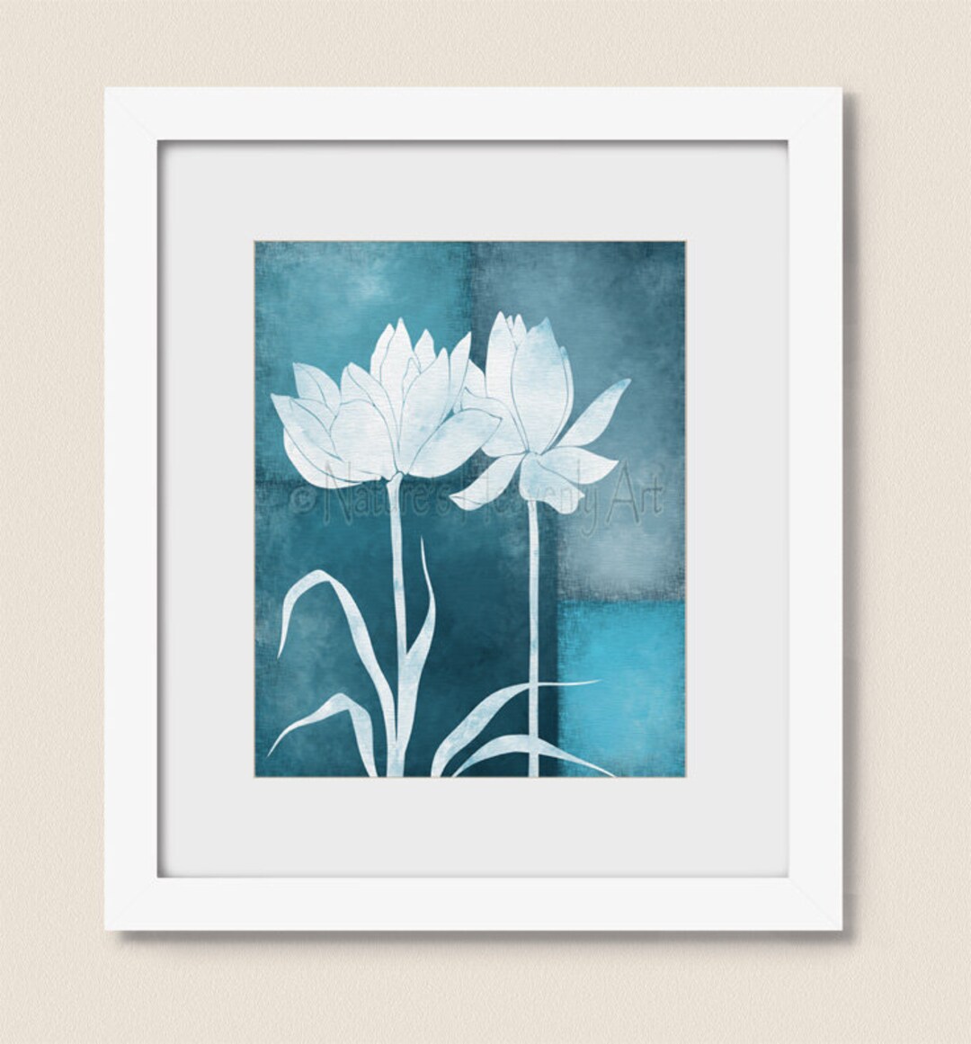 Dark Blue Lotus Flower Art for Bedroom, Lotus Wall Art, Lotus Wall ...