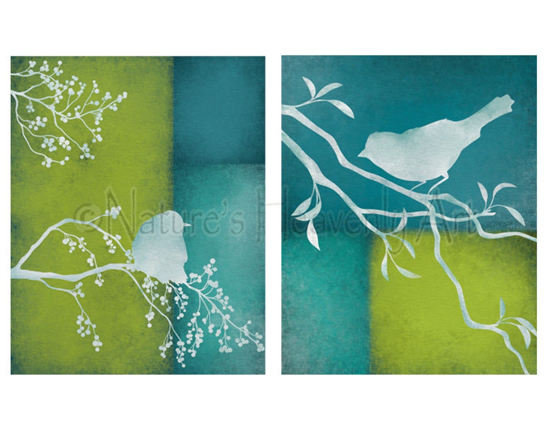 8 X 10 Digital Print Set, Lime Green Wall Decor Printable Art, Living Room Wall Art, Turquoise