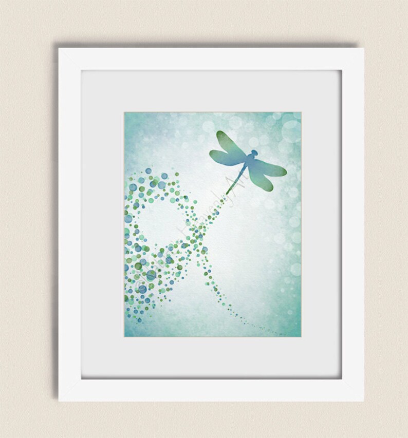 Blue Green Wall Art Dragonfly Print Circle Aqua For Living Room Decor Bedroom