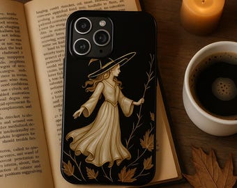 Elegant Witch Phone Case: Gothic Black & Gold iPhone Samsung Cover