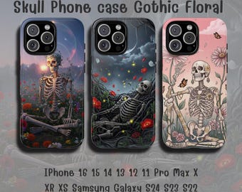 Funda para teléfono con calavera floral gótica: Romance oscuro para iPhone, Samsung y Pixel
