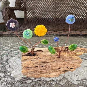 Fused glass driftwood flower bar/ flowers/glass glass flower / flower bouquet
