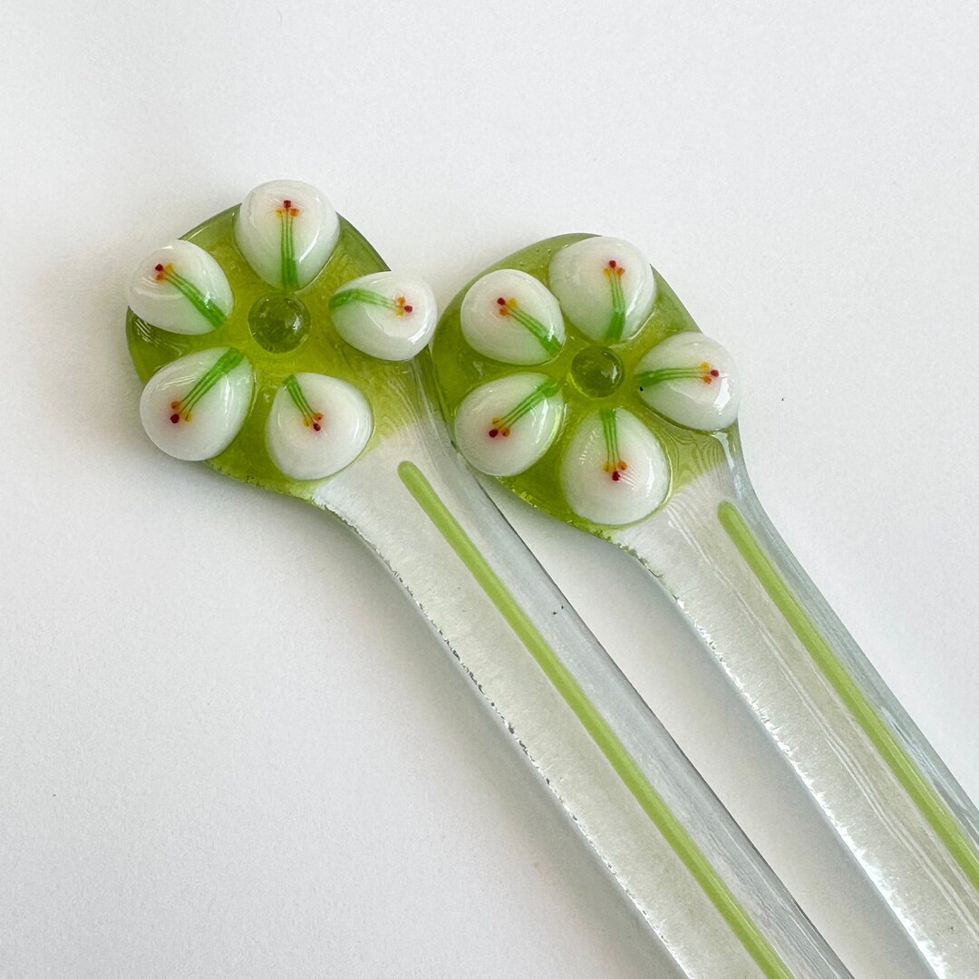 Fused Glass Swizzle Sticks, Set of 2 Cocktail Stirrers, Glass Drink