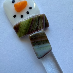 Fused glass swizzle sticks, snowman cocktail stirrers, glass drink stirrers, glass java sticks, coffee stirrers, fused glass Snowman stir