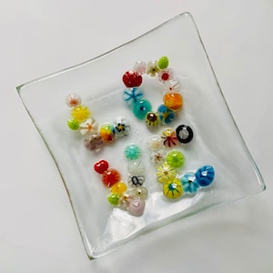 Fused glass love mini dish, love dish, murrini word, floral letters