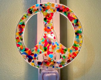 Fused glass Peace sign nightlight / night light