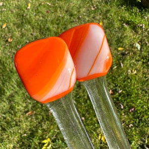 Fused glass swizzle sticks, set of 2 cocktail stirrers, glass drink stirrers, glass java sticks, coffee stirrers,  orange swirl