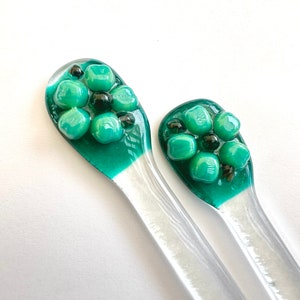 Fused glass swizzle sticks, set of 2 cocktail stirrers, glass drink stirrers, glass java sticks, coffee stirrers, fused glass flower stir