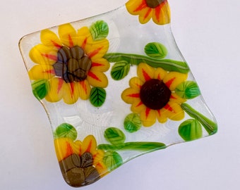 Fused glass floral mini dish / mini dish / floral / flowers dish