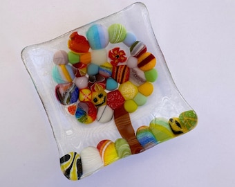 Fused glass tree mini dish / mini dish / trees / colorful dish