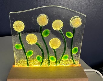 Fused glass flower light/ Art pedestal light / light/ glass light panel /glass LED light/ nightlight/ blush roses