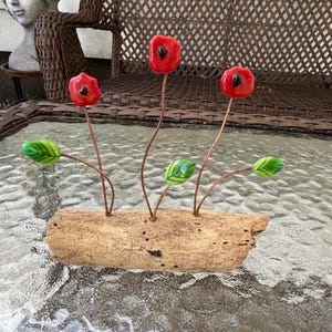 Fused glass driftwood flower bar/ flowers/glass glass flower / flower bouquet