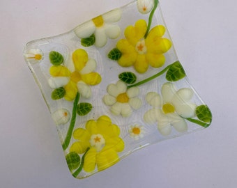 Fused glass floral mini dish / mini dish / floral / flowers dish