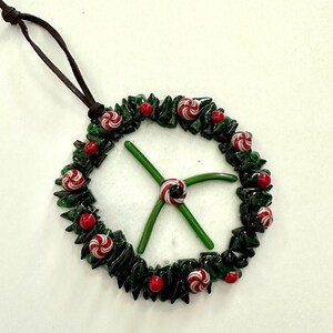 Christmas fused glass wreath, glass peace sign, Suncatcher,  tree ornament. Peace wreath, Christmas peace sign, peace sign, wreath ornament