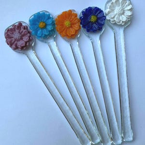 Fused Glass Swizzle Sticks, Floral Cocktail Stirrers, Set of 5