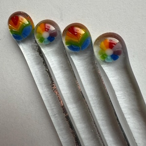 Fused glass swizzle sticks, set of 4 rainbow cocktail stirrers, glass drink stirrers, glass java sticks, coffee stirrers, fused glass