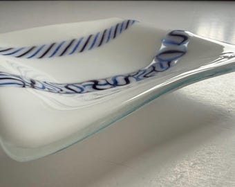 White / purple / blue Fused glass dish