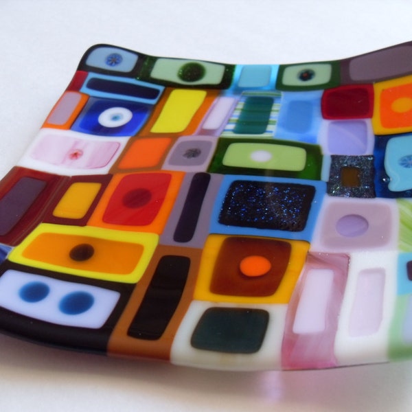 Most colorful fused glass Dish, Plate, Platter