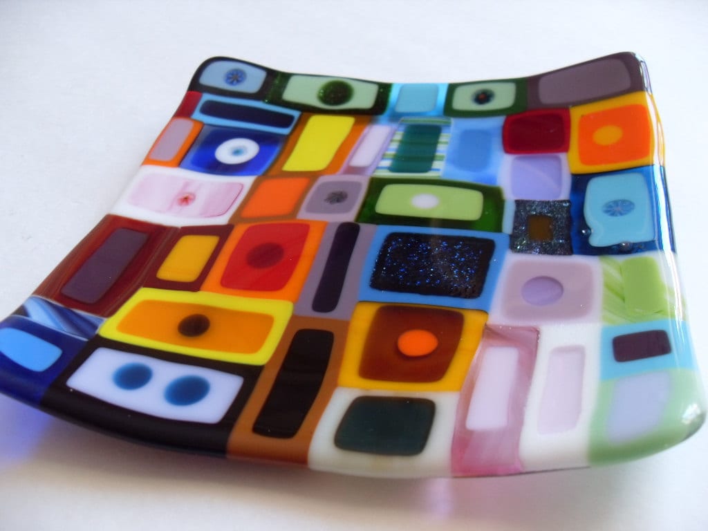 Most colorful fused glass Dish, Plate, Platter