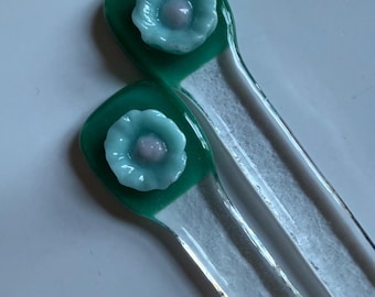 Fused Glass Swizzle Sticks, Floral Cocktail Stirrers, Set of 2 flowers