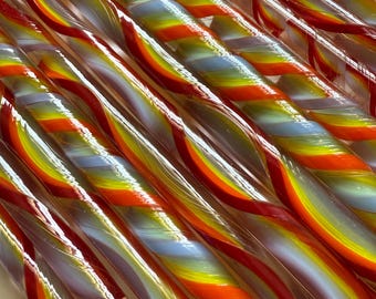 NEW!!! COE 96 "Rainbow stream" glass Cane, twisties, fusing cane