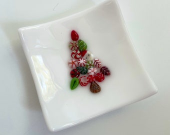 Christmas tree fused glass mini dish New colors