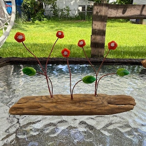 Fused glass driftwood flower bar/ flowers/glass glass flower / flower bouquet