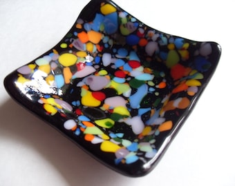 Black Colorful fused glass mini dish
