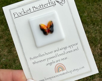 Fused Glass Pocket Butterfly Token, Sympathy Gift, keepsake