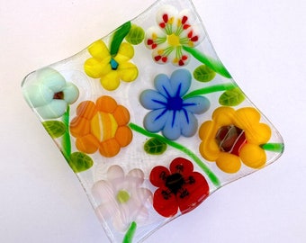 Fused glass floral mini dish / mini dish / floral / flowers dish