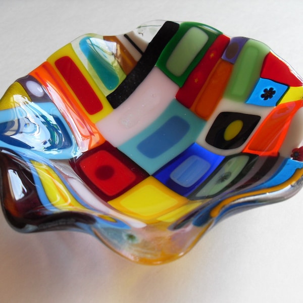 Colorful fun fused glass wavy dish