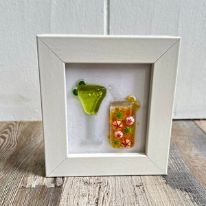 Fused glass patio drinks framed art / drinks / glass drinks /fused glass framed art bar decor
