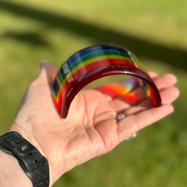 Fused glass mini rainbow/rainbow  ornament/ candle shield/free standing glass rainbow / rainbow