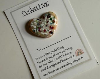 Fused Glass Pocket Heart: champagne flecks