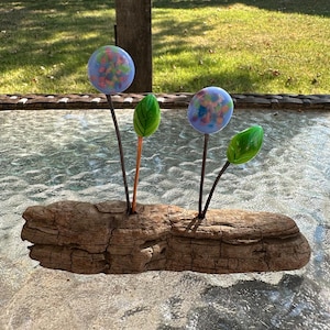 Fused glass driftwood flower bar/ flowers/glass glass flower / flower bouquet