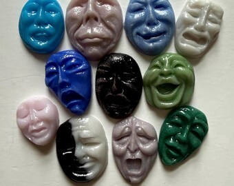 COE 96 Freeze and Fuse Glass faces, masks, funny faces Set of 11