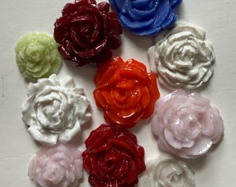 COE 96 Fused Glass Roses, variety of colors Embellishments, (Set of 10)