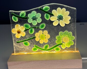 Fused glass flower light/ Art pedestal light / light/ glass light panel /glass LED light/ nightlight/ muted light