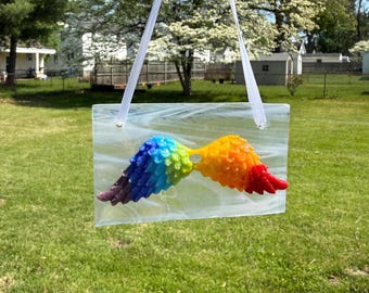 Fused glass Angel Wings sun catcher/ ornament